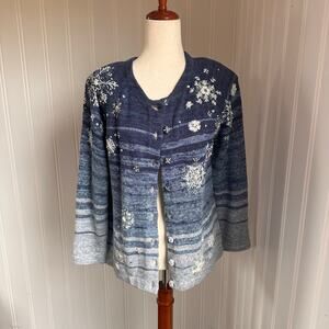 Vintage 90s/Y2K Blue Twee Winter Cardigan S
